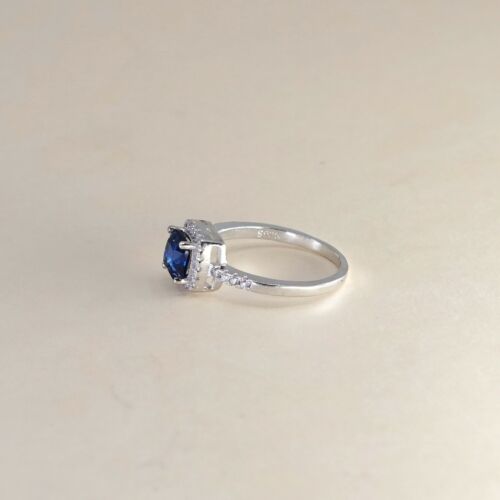 Sz 6, Sterling Silver Ring, 925 Silver Engagement Ring W/ blue Sapphire