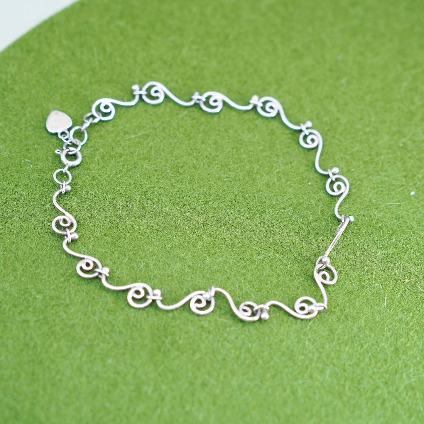 9.5”, vintage 925 Sterling silver swirl circle chain bracelet anklet
