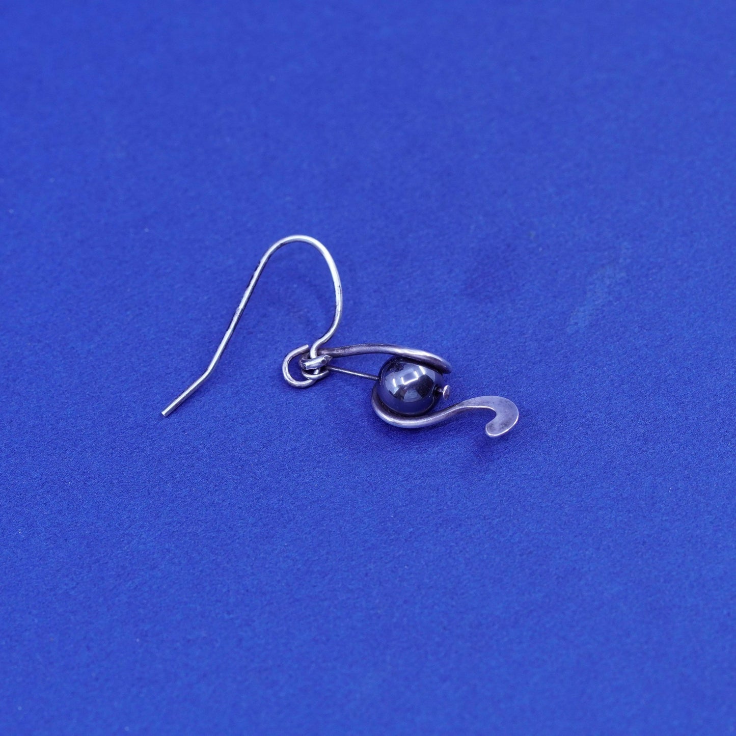 Vintage Sterling silver handmade earrings, 925 drops with hematite beads