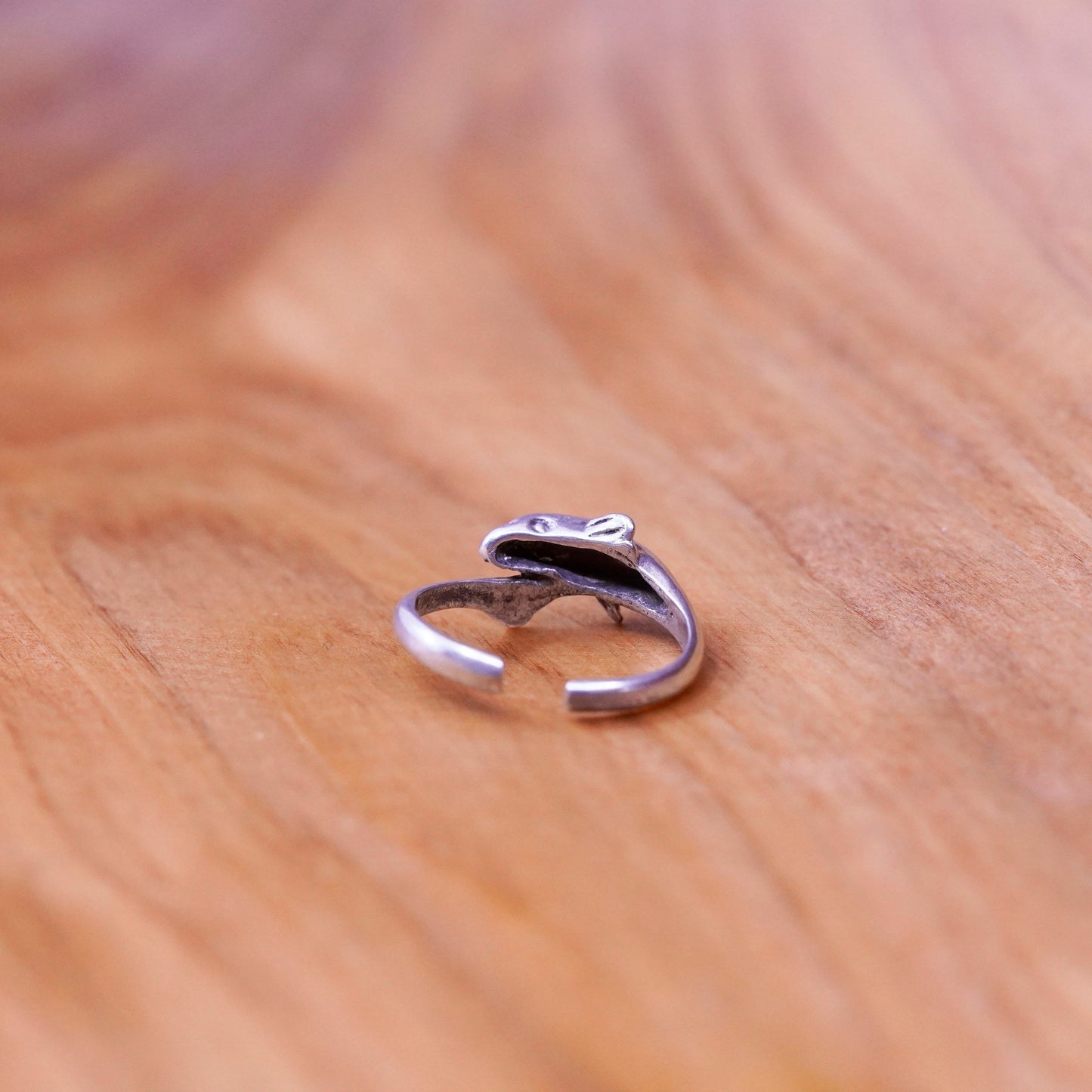Size 2.5, vintage Sterling silver handmade ring, 925 wrap dolphin band