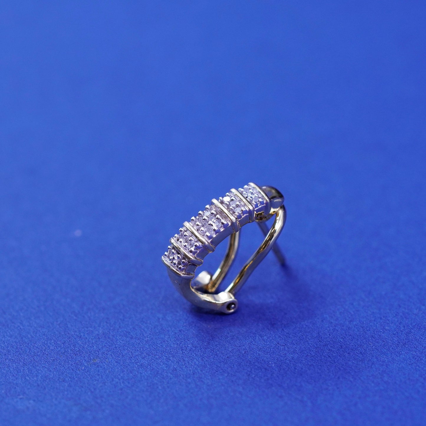 Sun Vermeil gold over Sterling silver earrings, 925 huggie studs with diamond