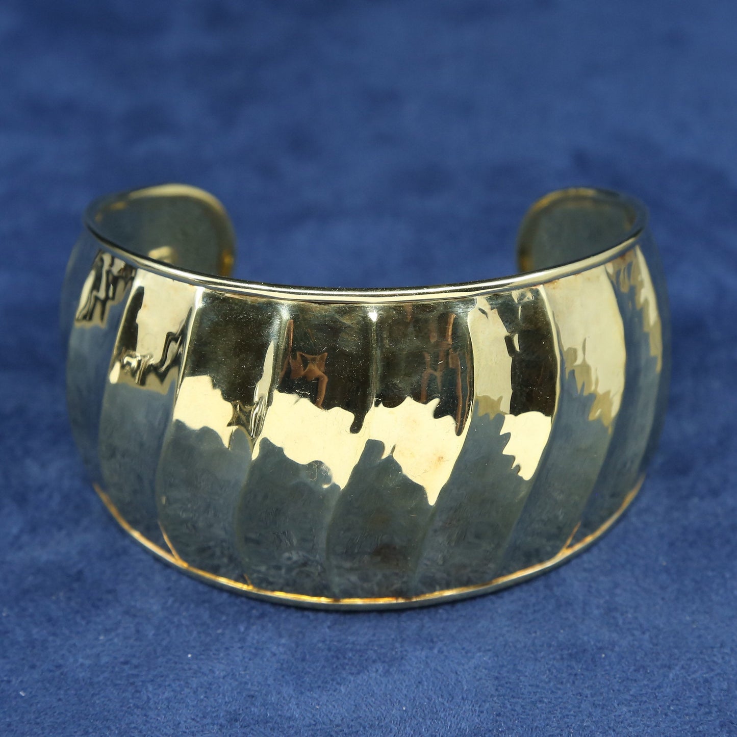 7”, vtg vermeil gold sterling silver handmade bracelet, italy 925 hammered cuff