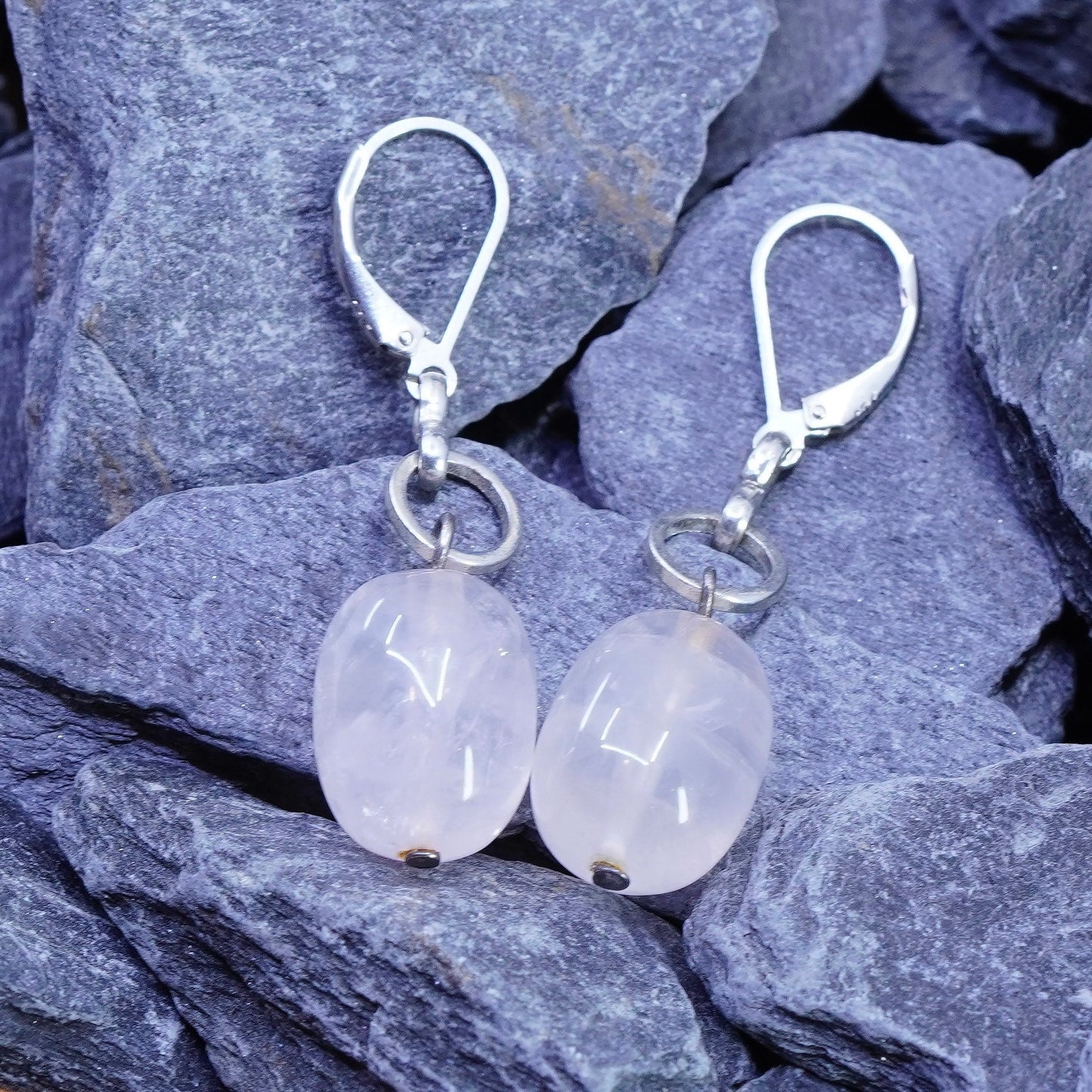 Vintage Sterling 925 silver handmade earrings with pink quartz nugget