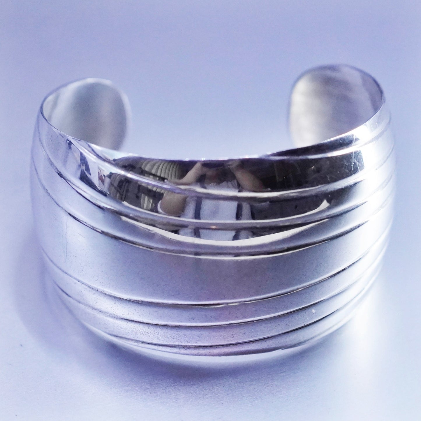 6.75”, Vintage Sterling 925 silver handmade bracelet, wide ribbed cuff