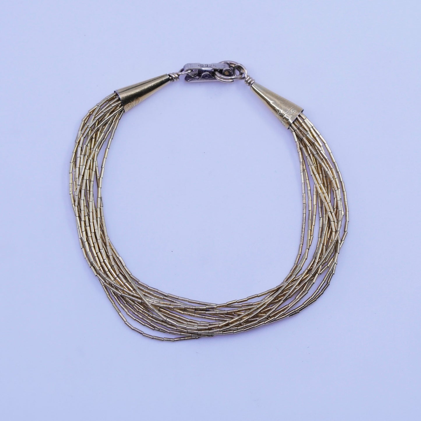 6.75”, vermeil gold Sterling 925 silver bracelet, multi strands liquid chain