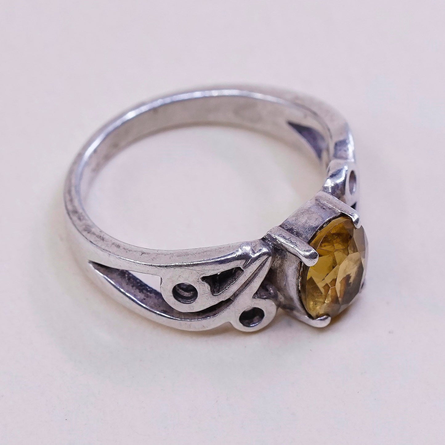 Size 6, vintage Sterling silver handmade ring, filigree 925 w/ citrine
