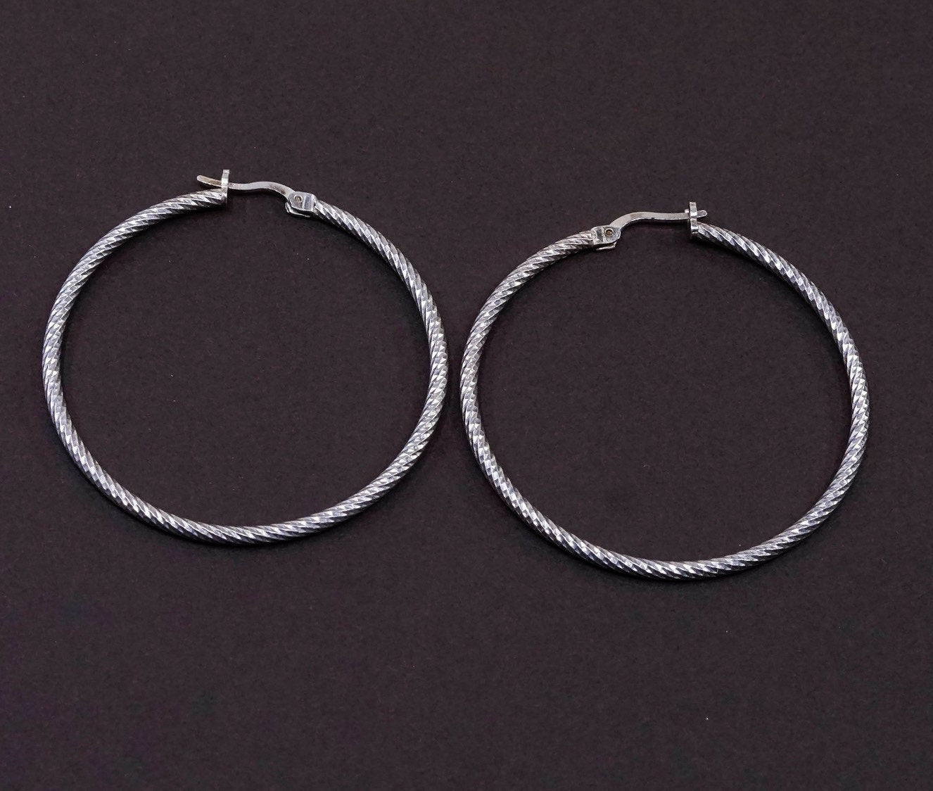 1.75", vintage Sterling silver handmade earrings, twisted textured 925 hoops