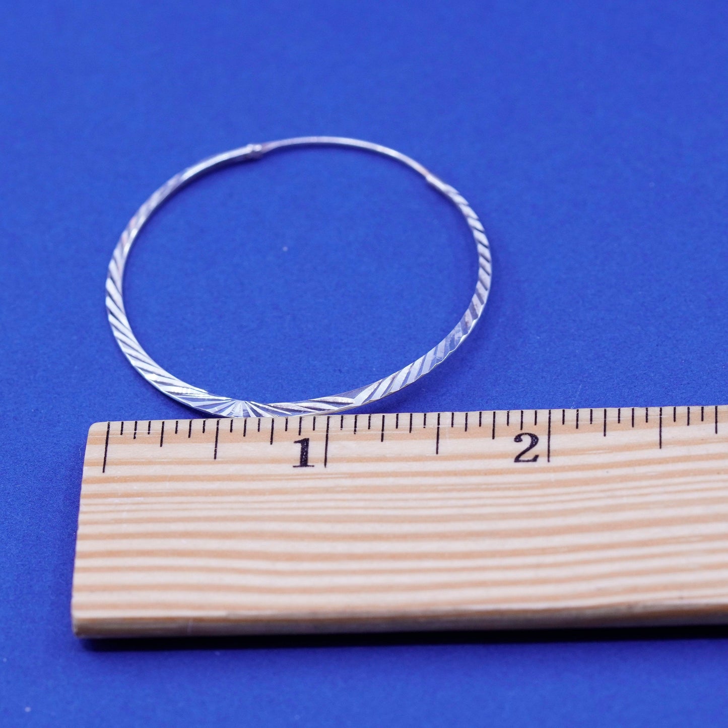 1.75”, vintage Sterling silver handmade hoop earrings, textured 925 huggie