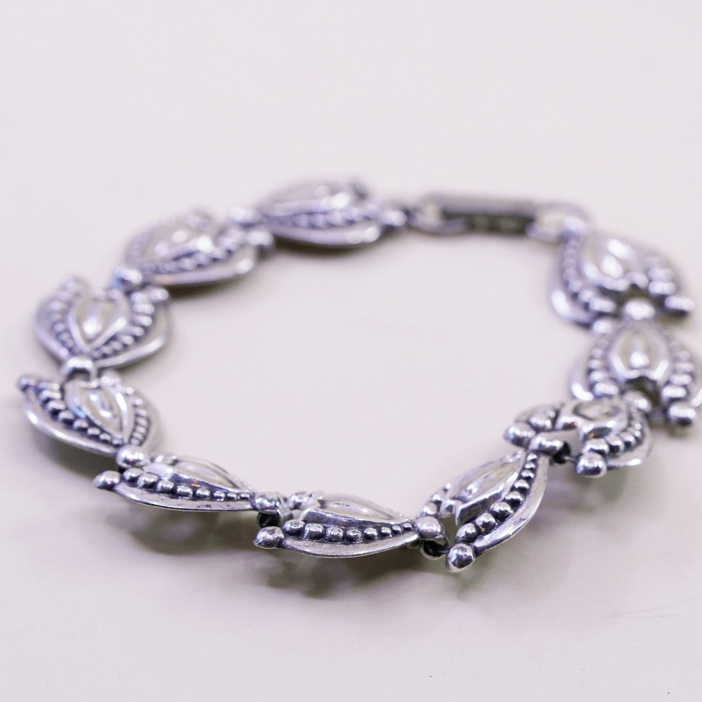 7”, Vintage beau sterling silver bracelet, 925 beaded link chain