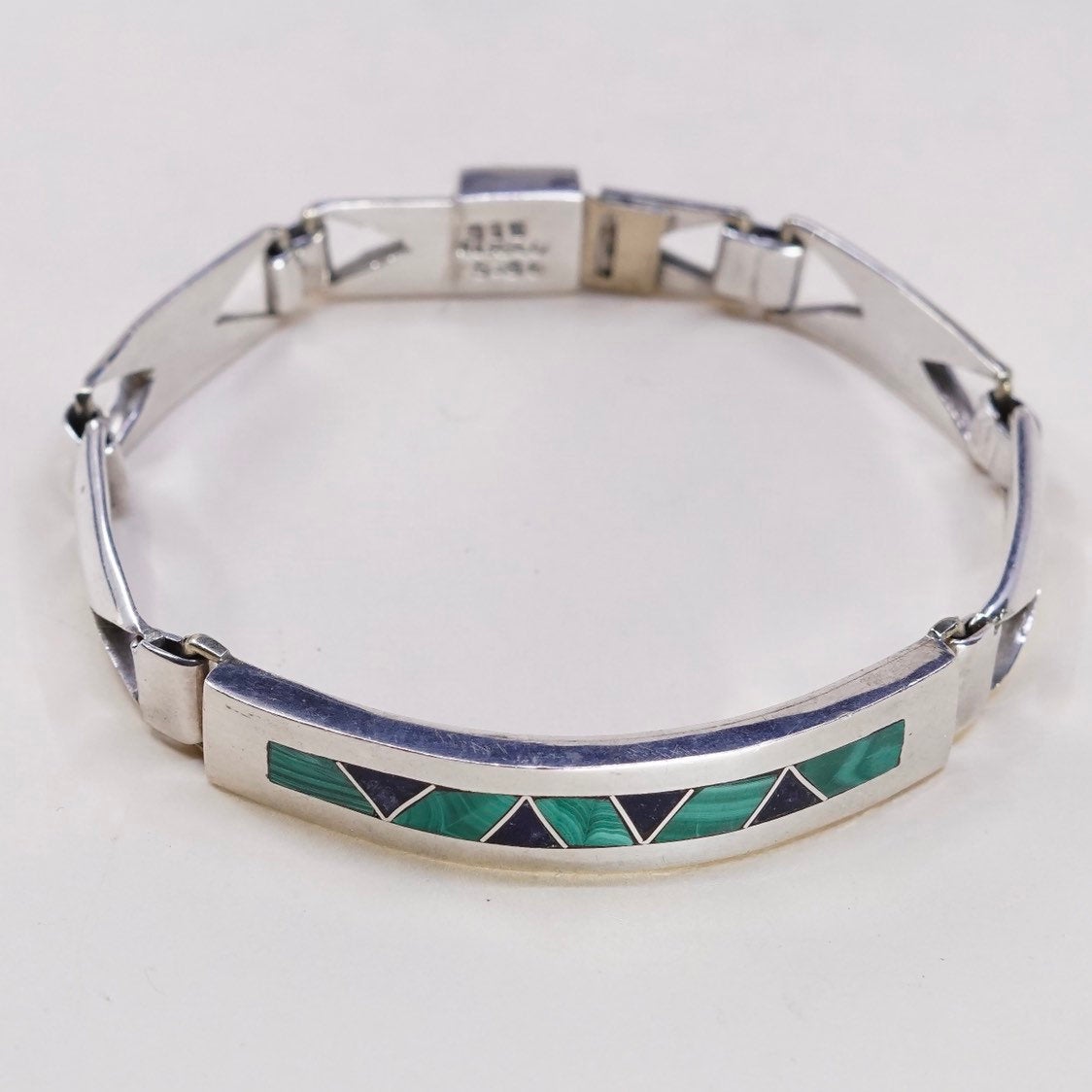 7.25", VTG Sterling silver handmade cuff, Mexico 970 w/malachite bracelet