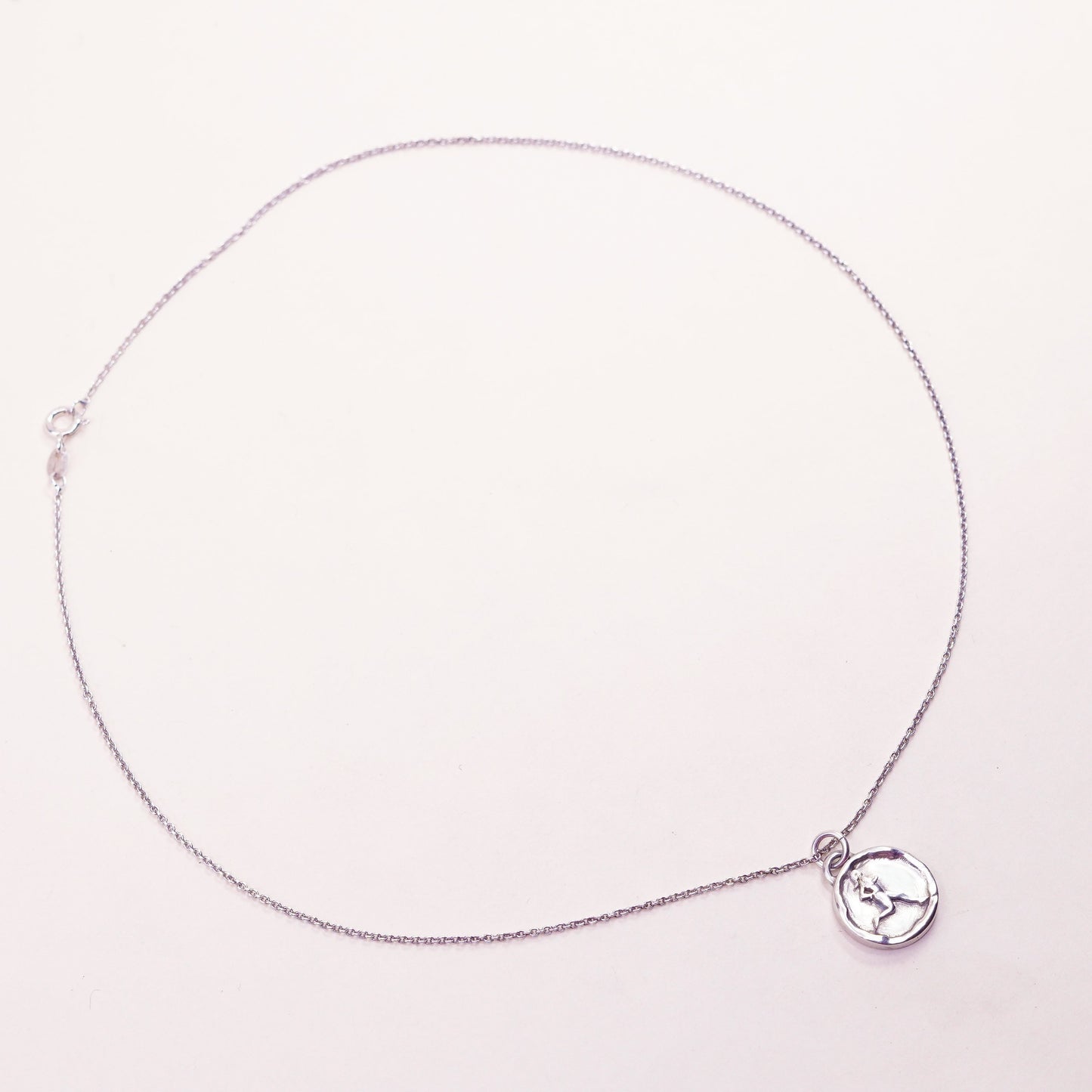 18”, sterling silver necklace, 925 circle chain runner run strong tag pendant