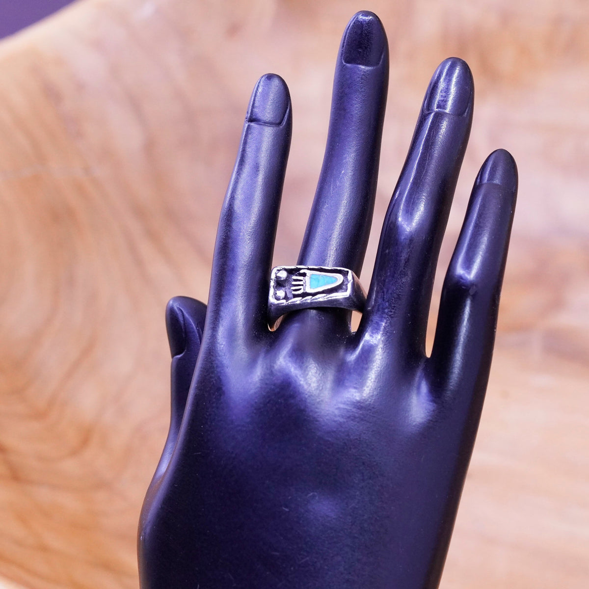 Size 11, Sterling silver ring, jewelry, southwestern 925 bear paw turquoise