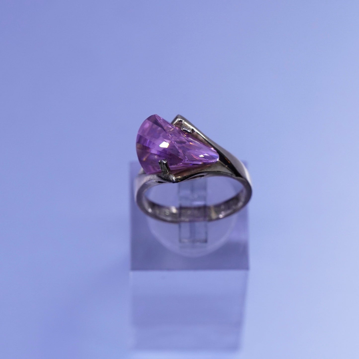 Size 6.5, vintage vermeil gold over Sterling silver modern ring pink crystal