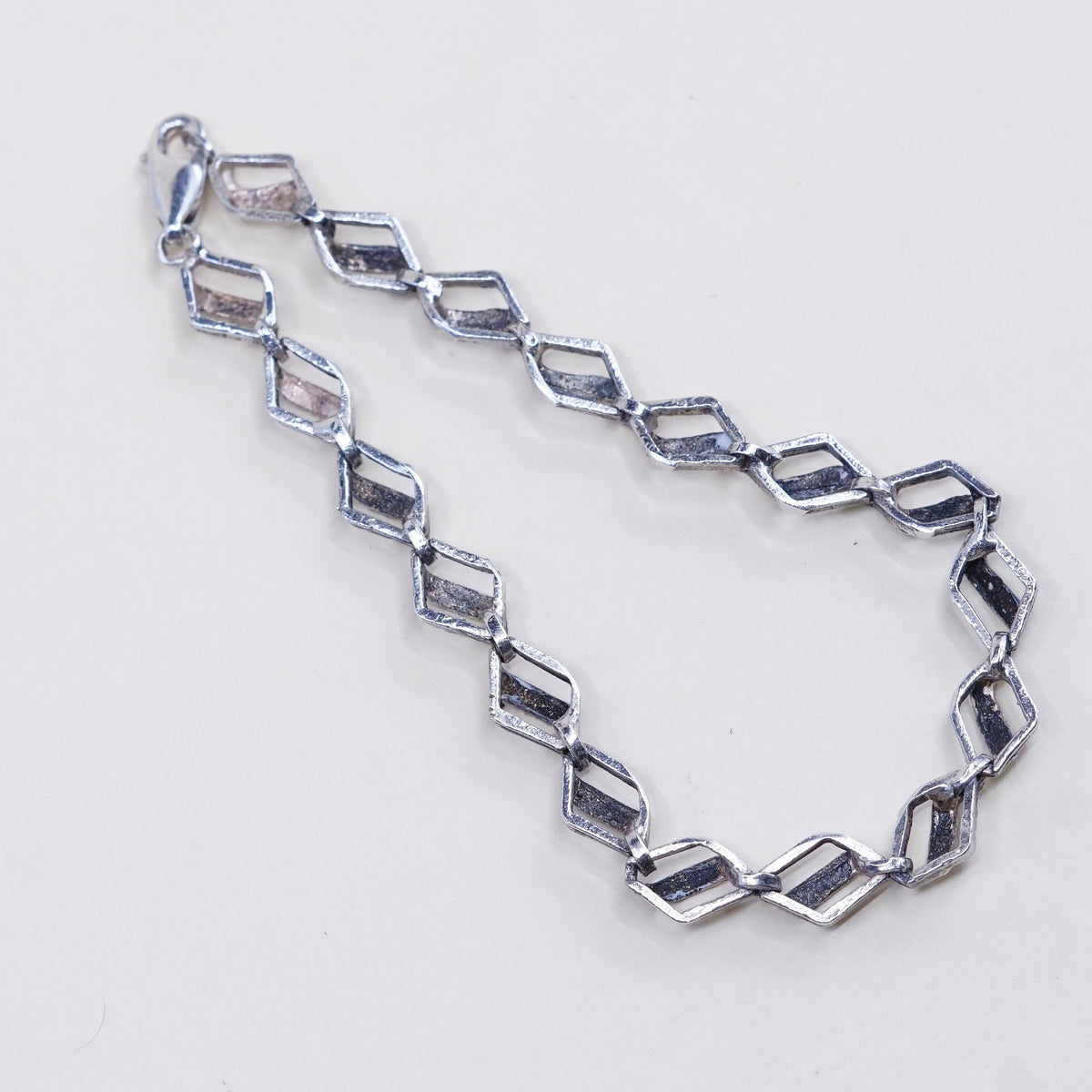 7.25”, Vintage sterling silver tennis bracelet, 925 marquise shaped chain