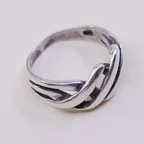 Sz 6.5, Vtg Sterling Silver Handmade Ring 925 Band Entwined Wavy, Stamped 925