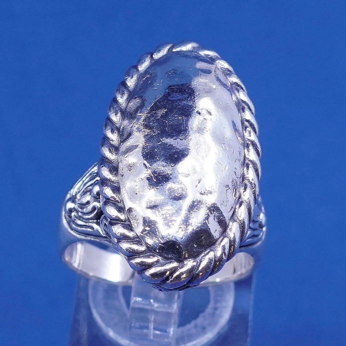 sz 7.75, Sterling silver handmade ring, mexico 925 Statement ring w/ hammered