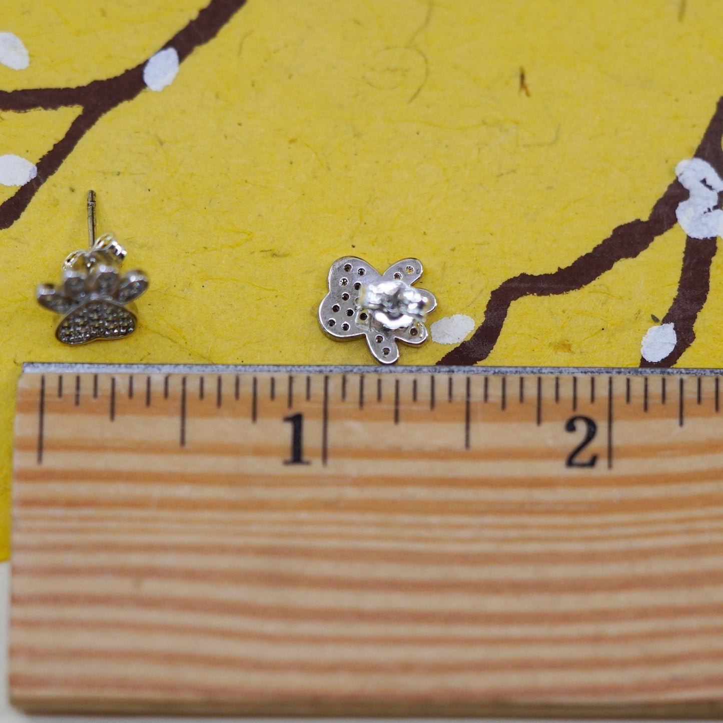 Vintage Sterling silver studs, puppy dog cat kitty paw earrings with cluster cz