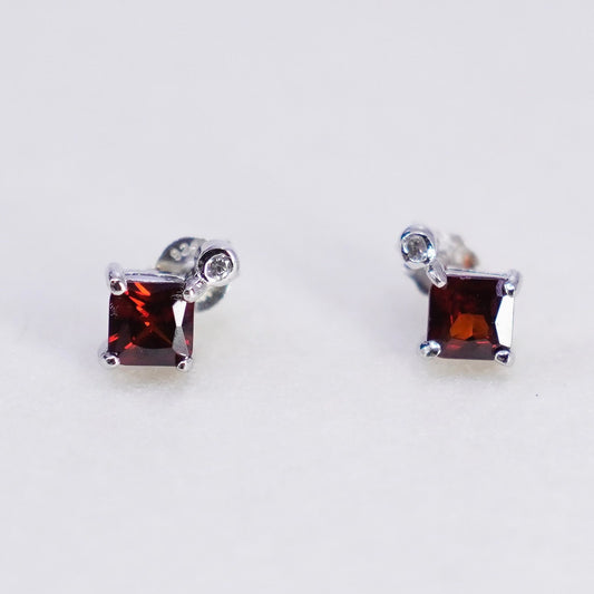 Vintage Sterling 925 silver handmade earrings, studs with ruby