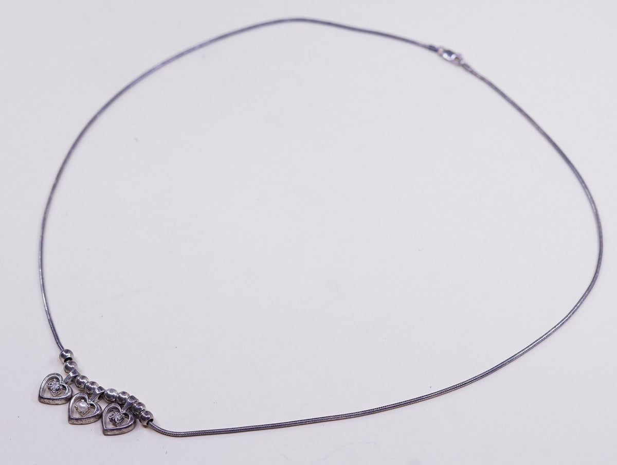 20", 1mm, vtg Sterling silver necklace, Italy 925 snake chain w/ heart pendant