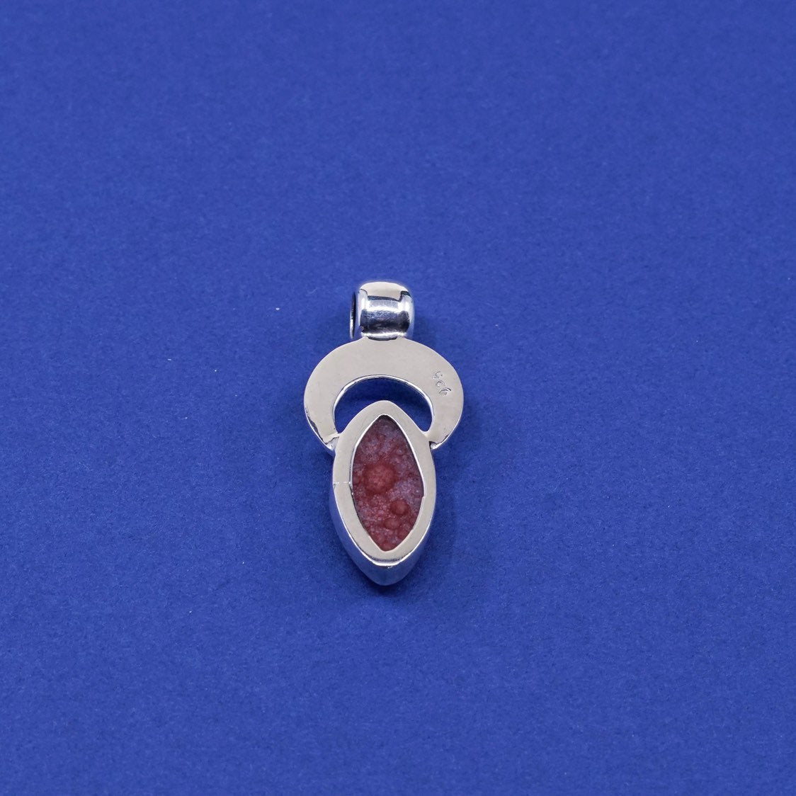 vtg sterling silver handmade pendant, 925 w/ pink glass