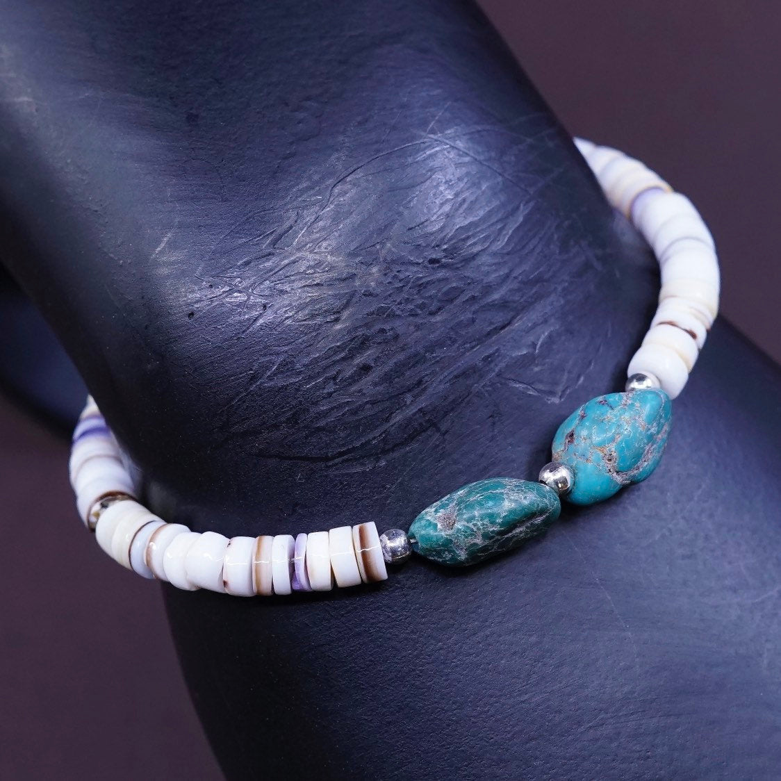 7.5", vtg Sterling silver handmade, turquoise beads bracelet