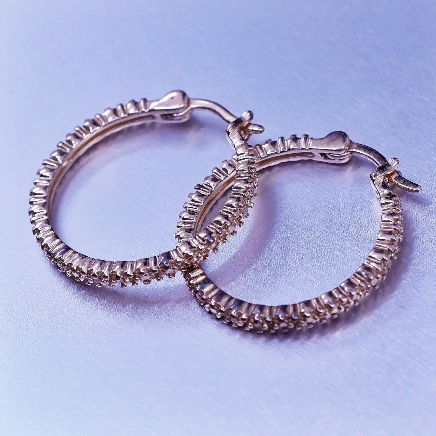1”, vintage vermeil rose gold over Sterling silver handmade earrings, 925 hoops
