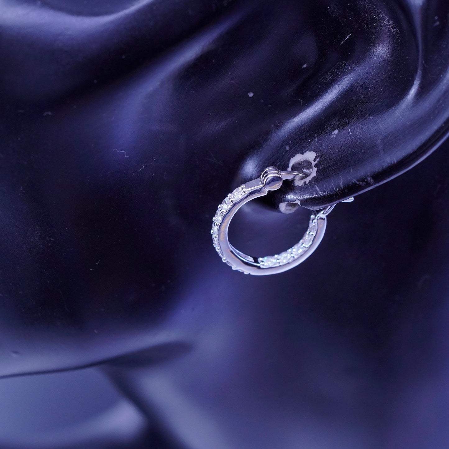 0.5”, vintage Sterling silver handmade earrings, 925 Huggie hoops with Cz