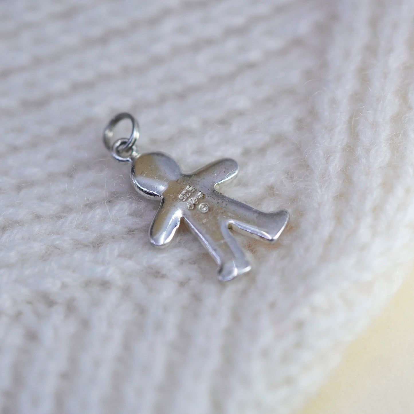 Vintage sterling silver handmade pendant, 925 gingerbread man charm