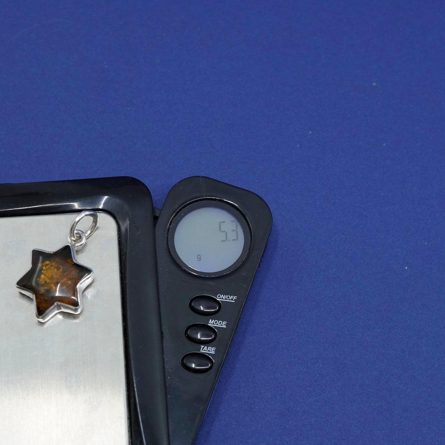Vintage Sterling silver handmade pendant, 925 hexagram star amber charm