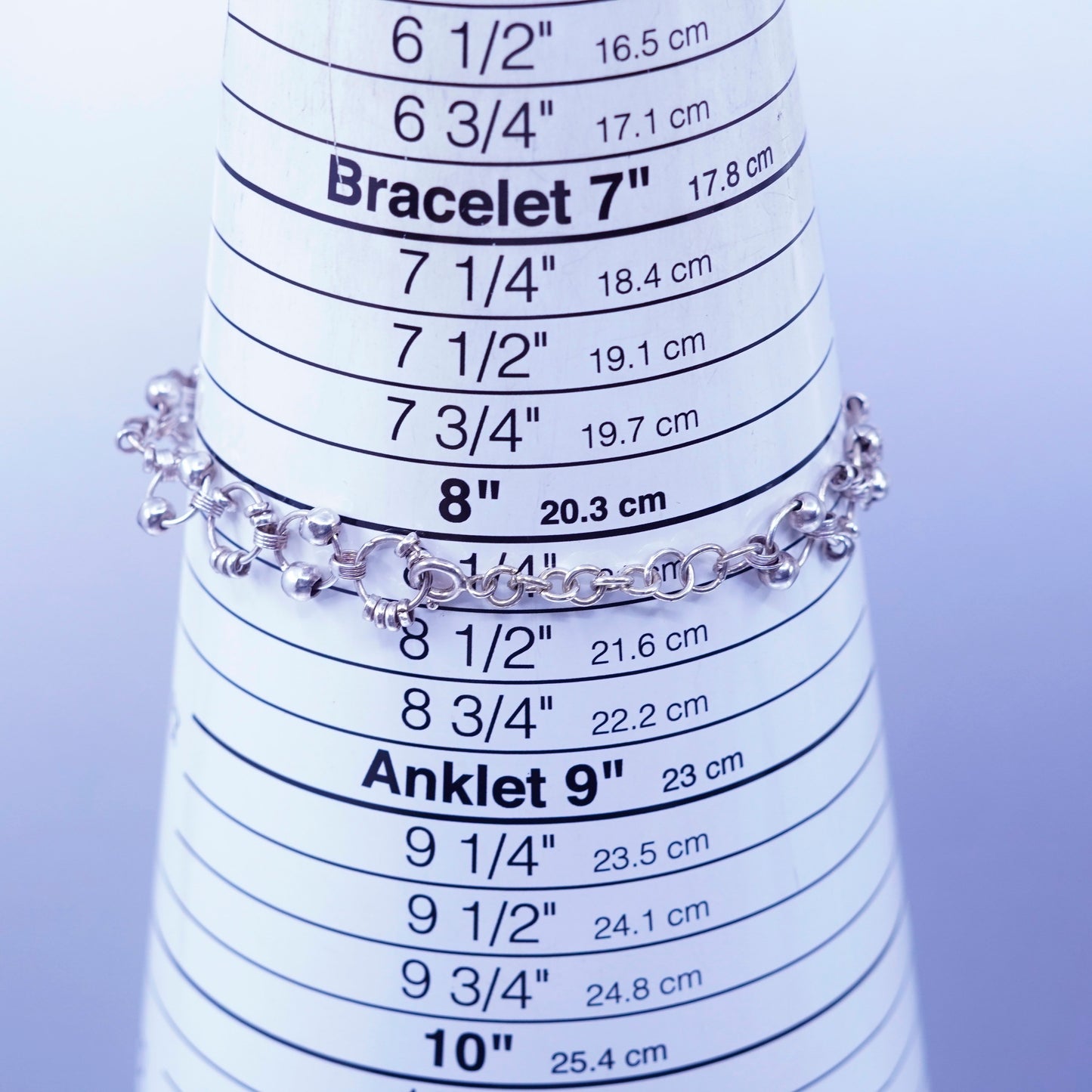 8.25”, Sterling 925 silver handmade bracelet, circle charm chain with beads