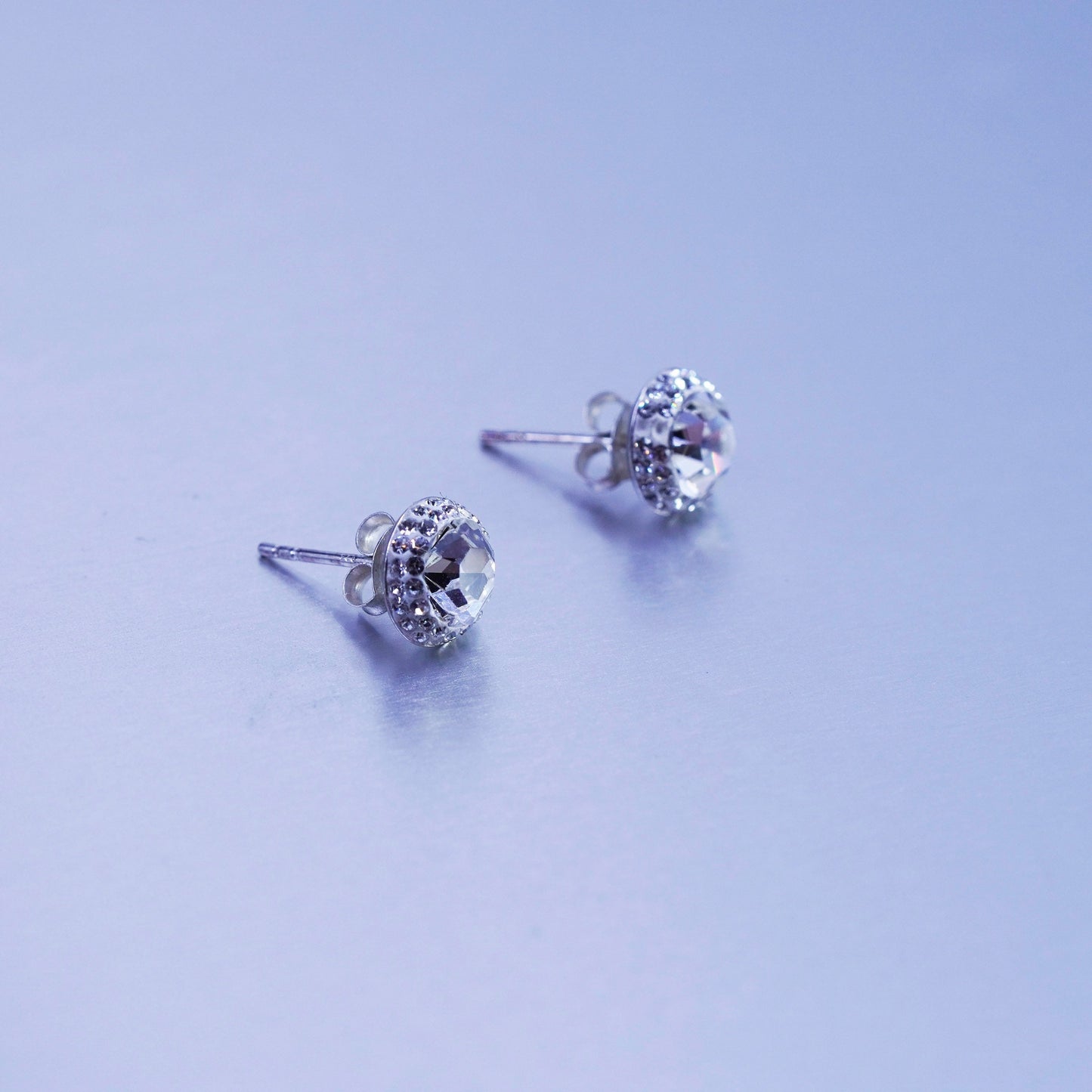 Vintage Sterling 925 silver earrings, studs with cz inlay