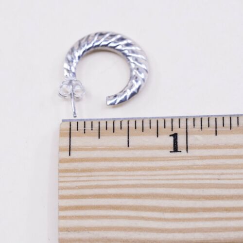 0.75”, Vintage Silver Silver .925 Modern Handmade Ribbed Huggie studs Earrings