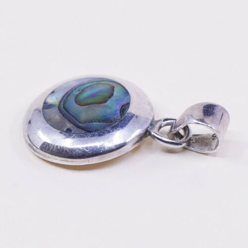 VTG mexico sterling silver handmade pendant, 925 frame w/ abalone, Stamped 925