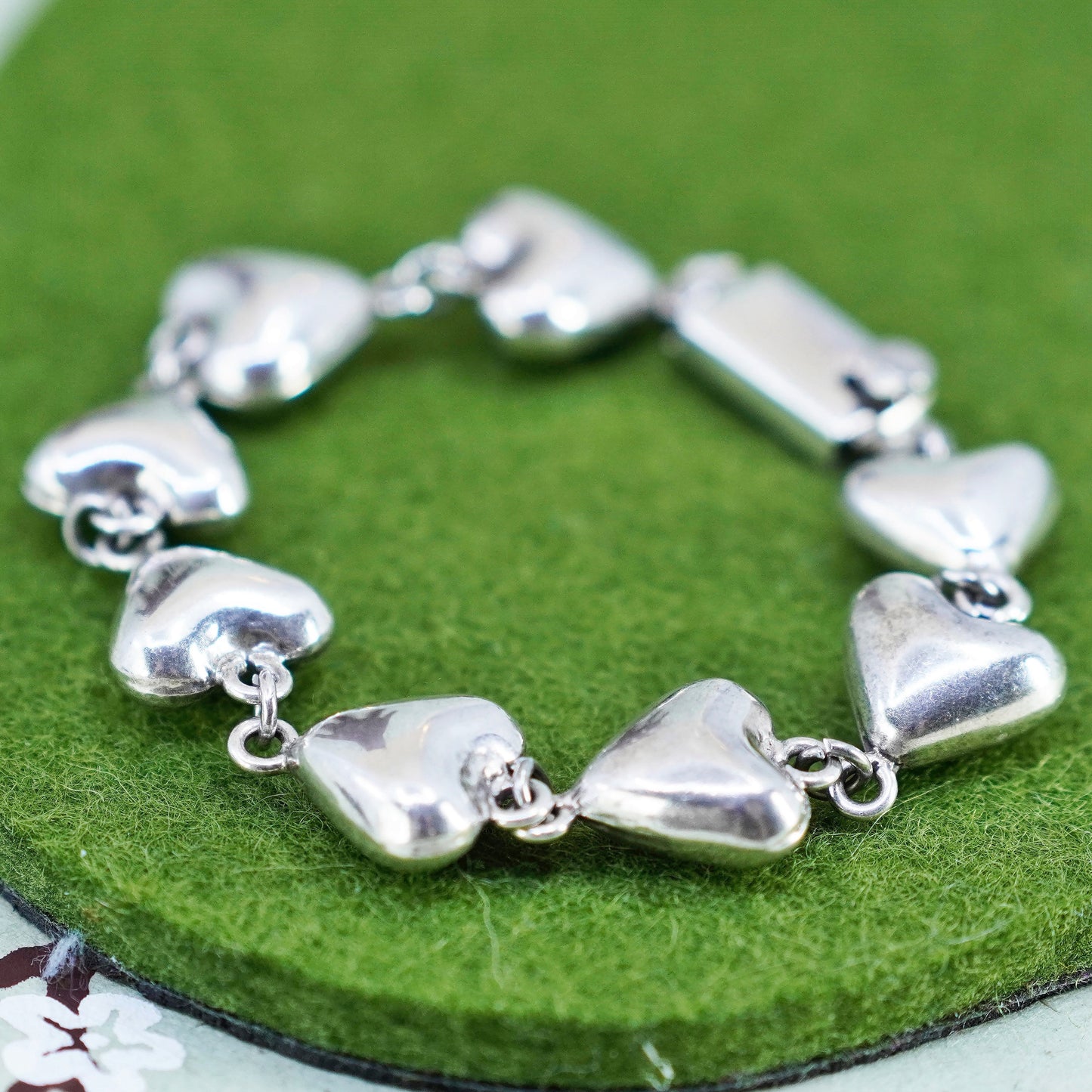 6”, Vintage sterling silver handmade bracelet, 925 heart link chain