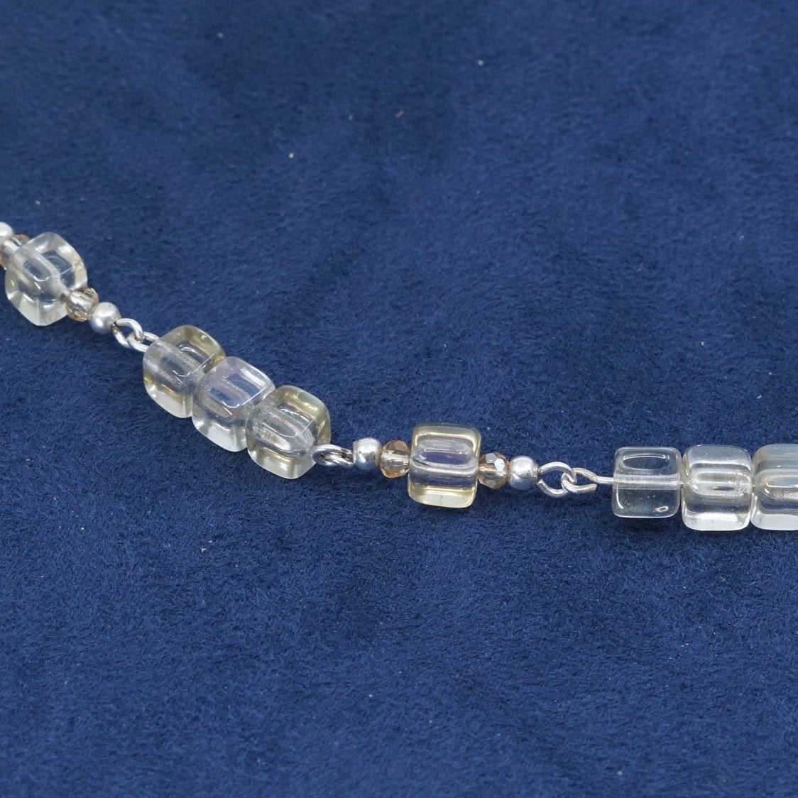 7"+1”, vtg handmade sterling silver bracelet, clear glass beads, stamped 925