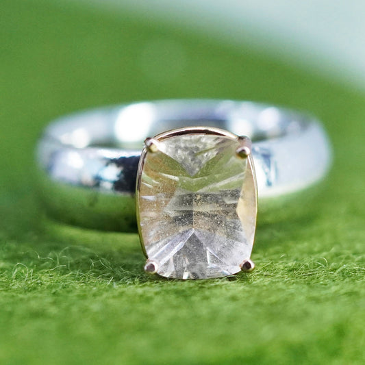 Size 7, VTG sterling 925 silver handmade pink crystal ring with 14K gold accent