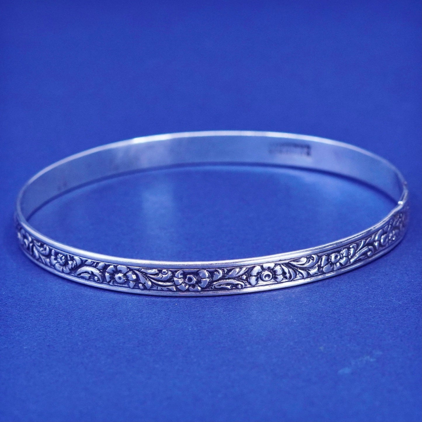 8.25”, danecraft sterling silver handmade bracelet, 925 floral textured bangle