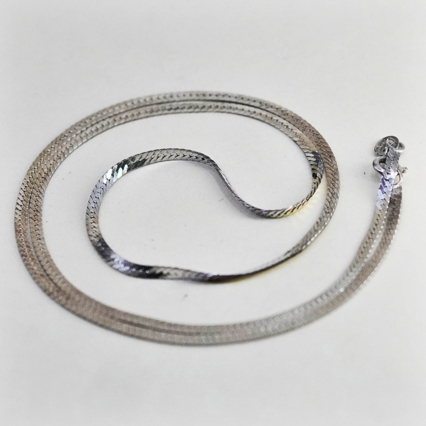 20”, Vintage Mexico sterling silver handmade necklace, flatten 925 nugget chain