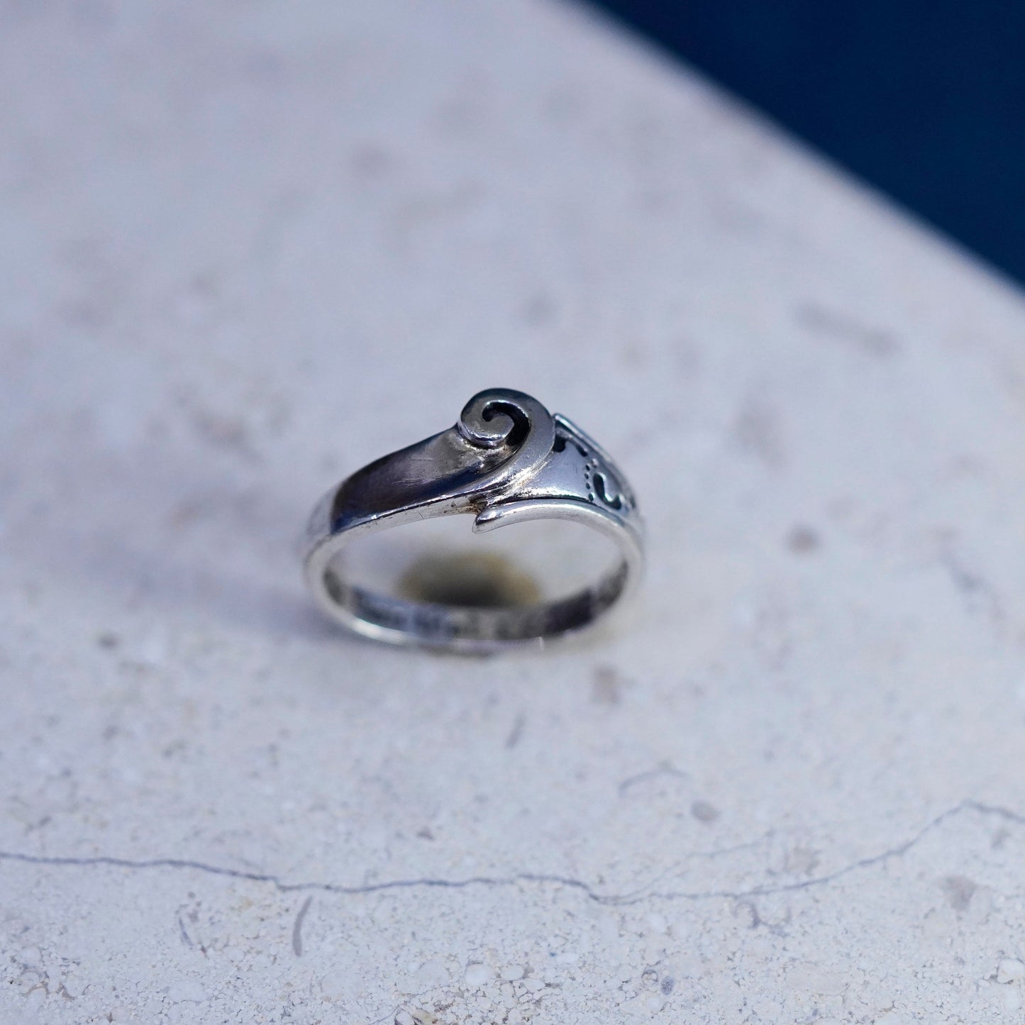 Size 7.5, vintage sterling silver ring, 925 band with footprint I carry you