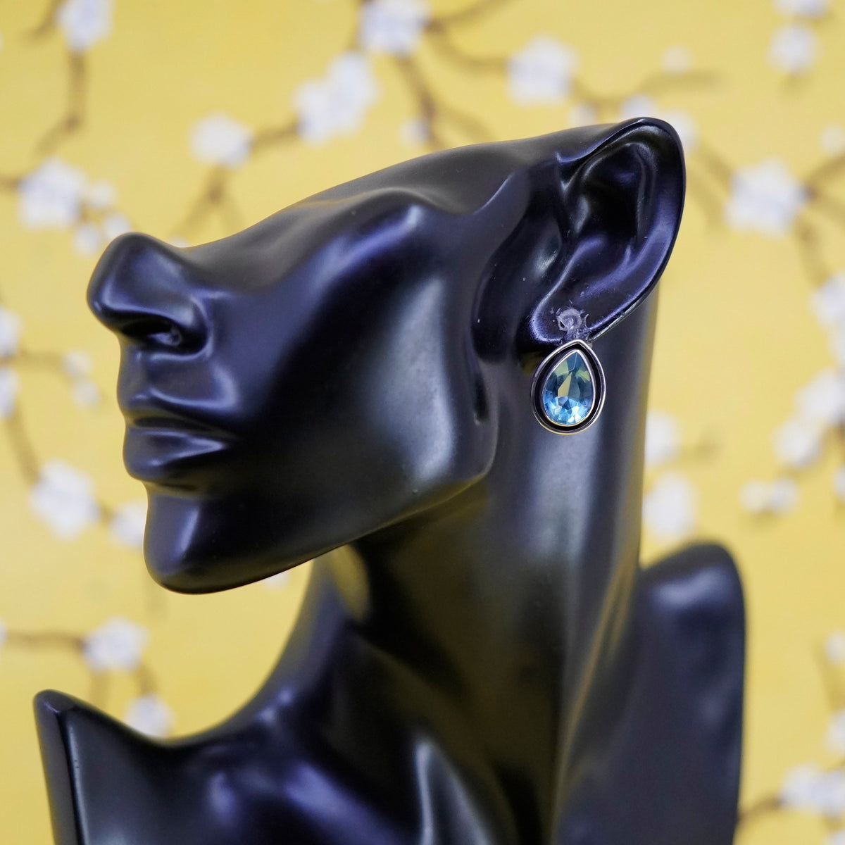Vintage Sterling 925 silver handmade studs, teardrop topaz earrings