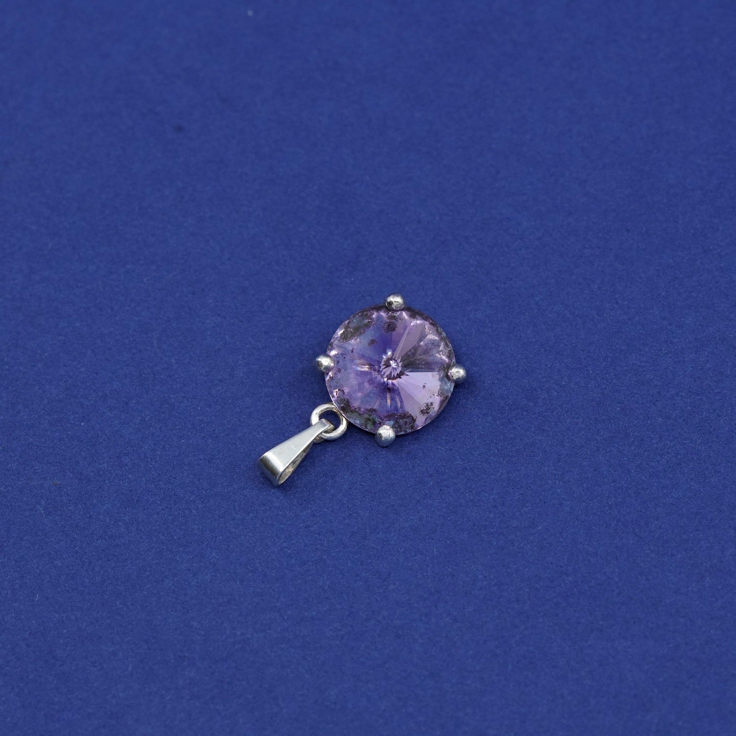 Vintage sterling 925 silver handmade pendant with amethyst