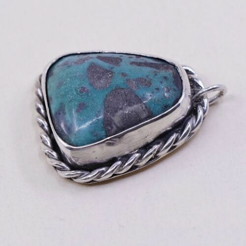 Vtg Native Alerocan Sterling 925 Silver Navajo Pendant W/ Candelaria Turquoise