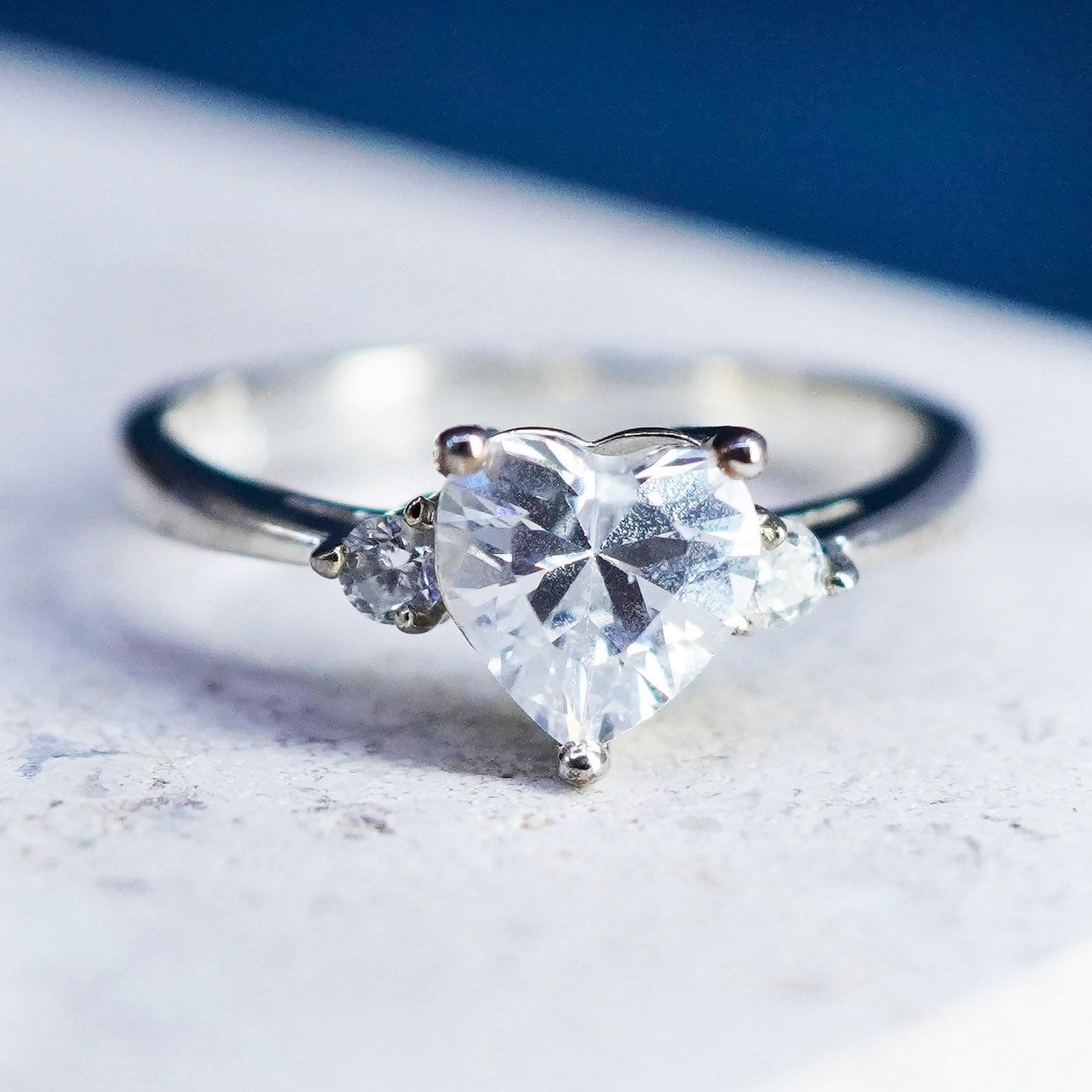 Size 6.25, Vintage Sterling 925 silver engagement ring, with heart Cz