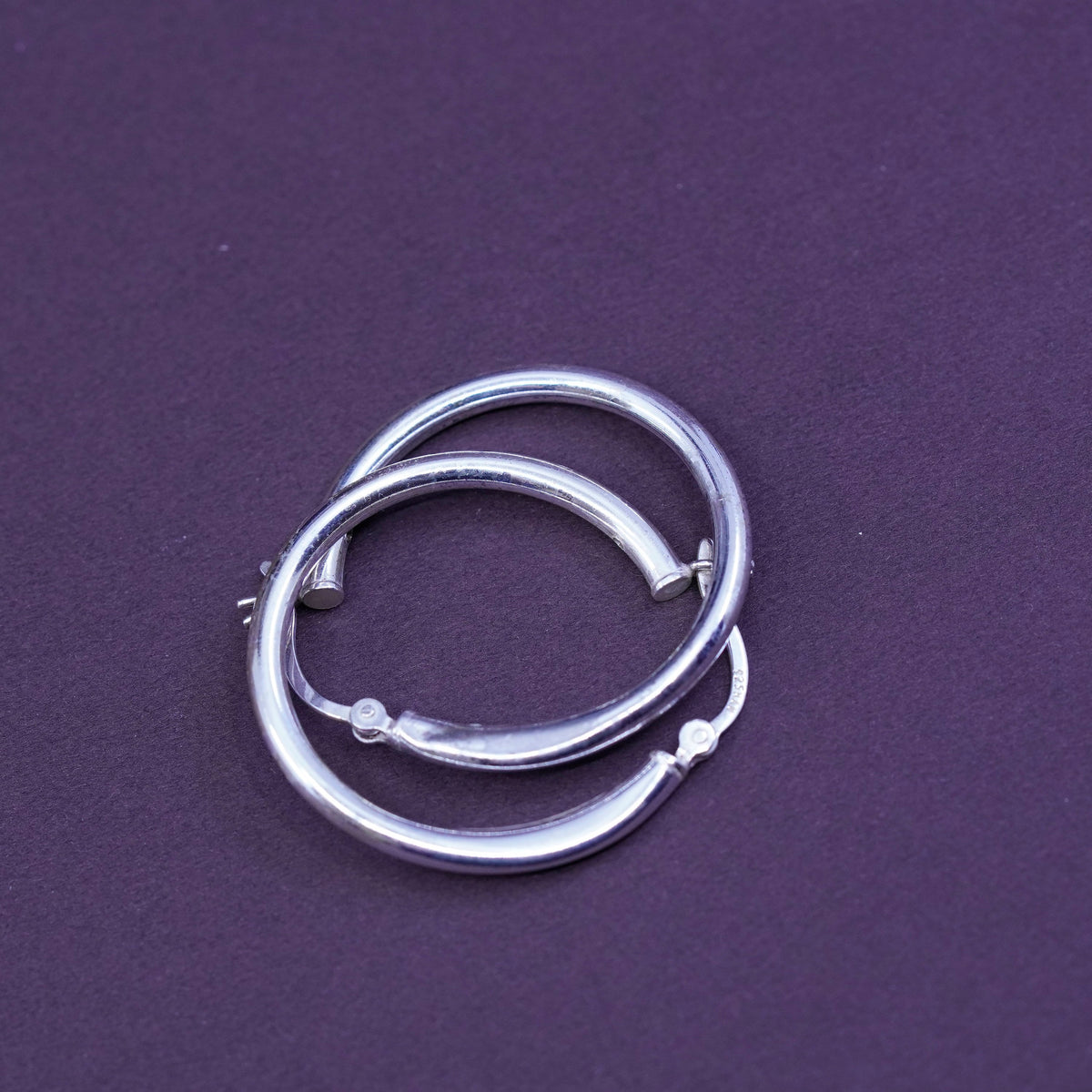 1”, Vintage Sterling silver handmade earrings, 925 silver hoops