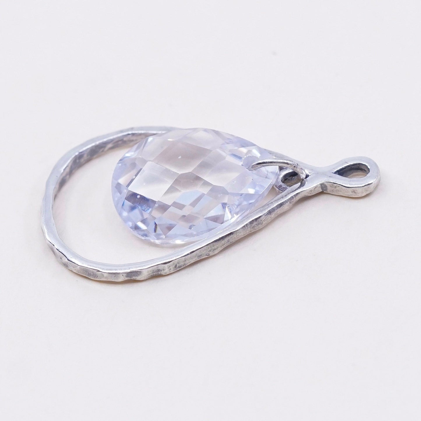 vtg sterling sterling silver handmade pendant, 925 charm with teardrop crystal