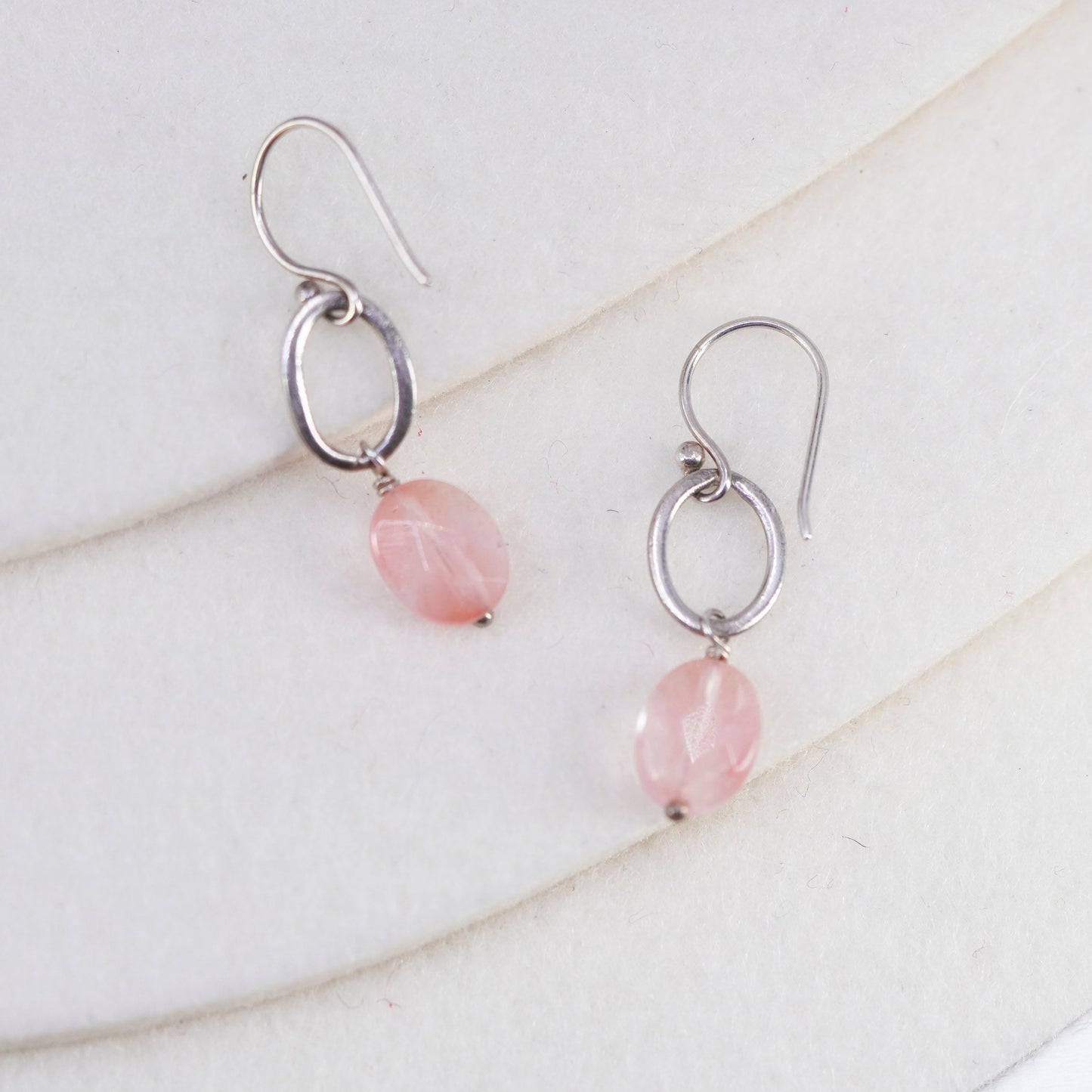 Vintage Sterling 925 silver handmade earrings with pink rose quartz