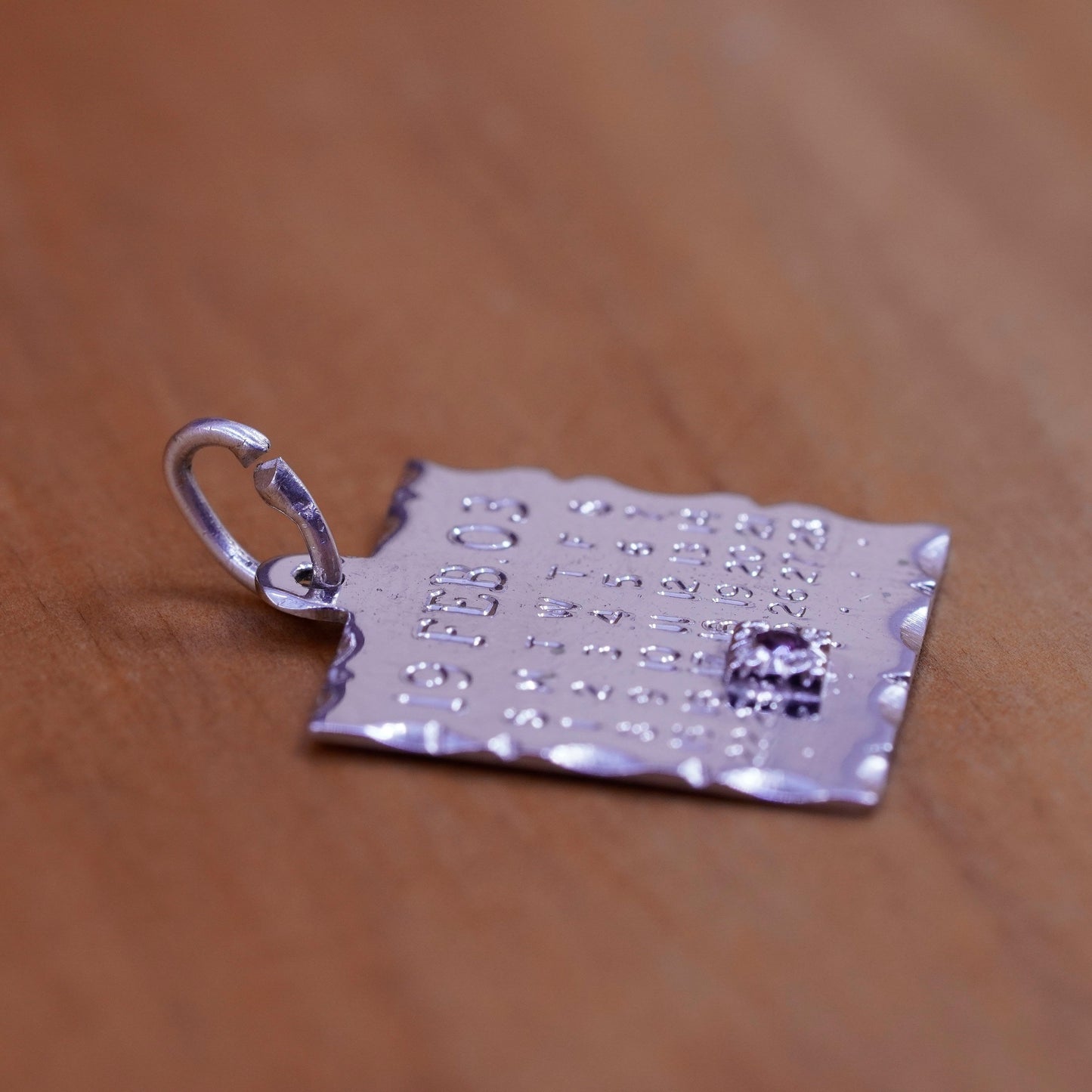 sterling silver handmade pendant, 925 19 03 Calendar charm birthstone amethyst