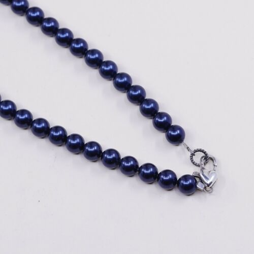 18” Vtg Sterling 925 Silver Handmade Black Pearl Necklace W/ Cross Pendant