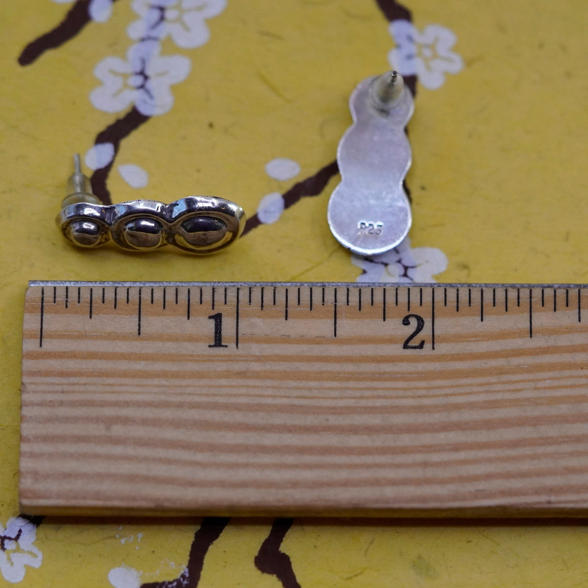 Vintage Sterling silver handmade earrings, 925 round studs