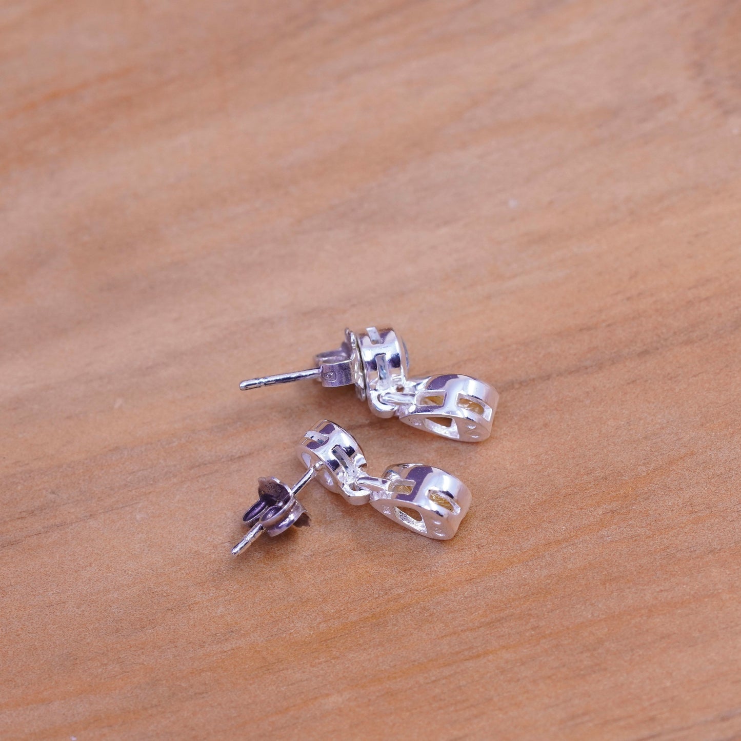 Vintage sterling silver handmade earrings, 925 circle citrine topaz drops